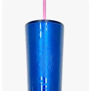 Starbucks Blue Tropical Monstera Palm Leaf Stainless Steel Tumbler Cup 24 oz